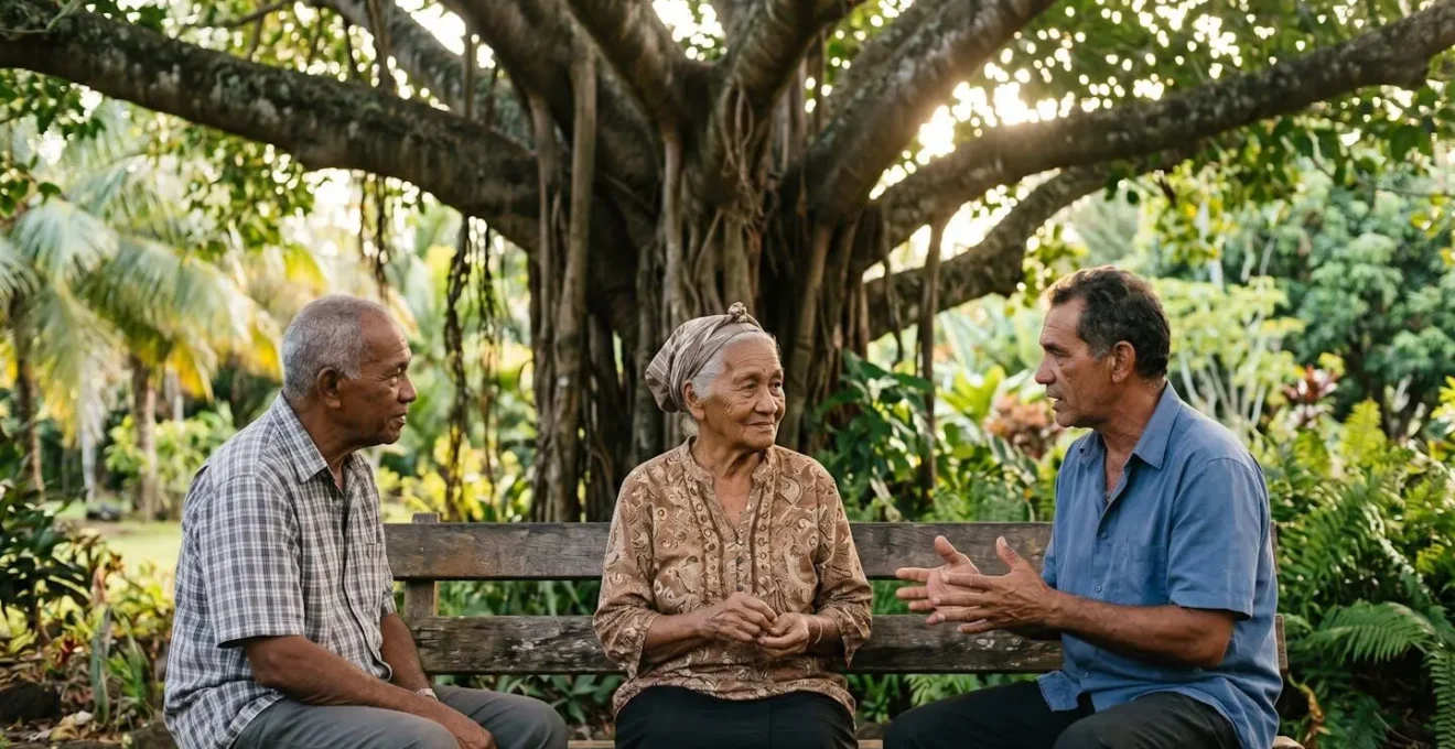 Personne âgée médiateur écoutant attentivement deux voisins en discussion