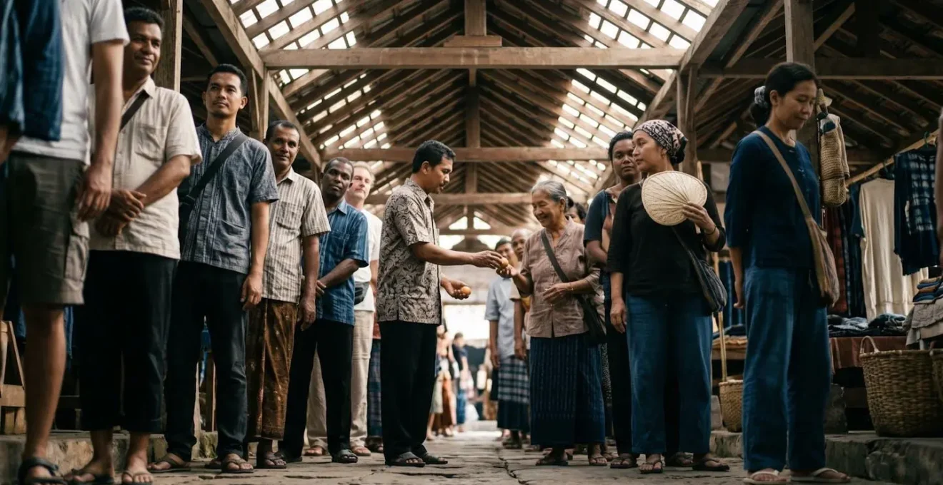 File d'attente paisible illustrant la patience collective caractéristique de la culture réunionnaise