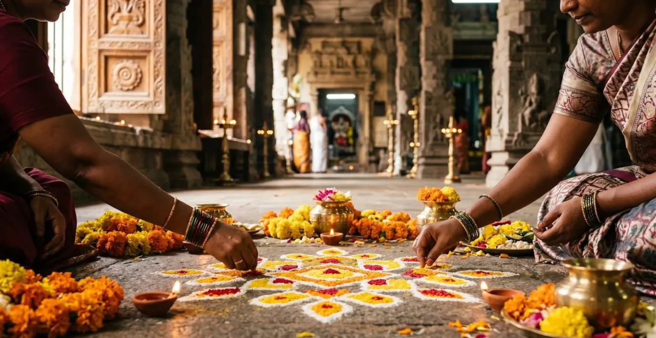 Cérémonie religieuse multiculturelle dans un temple réunionnais avec éléments hindous et catholiques
